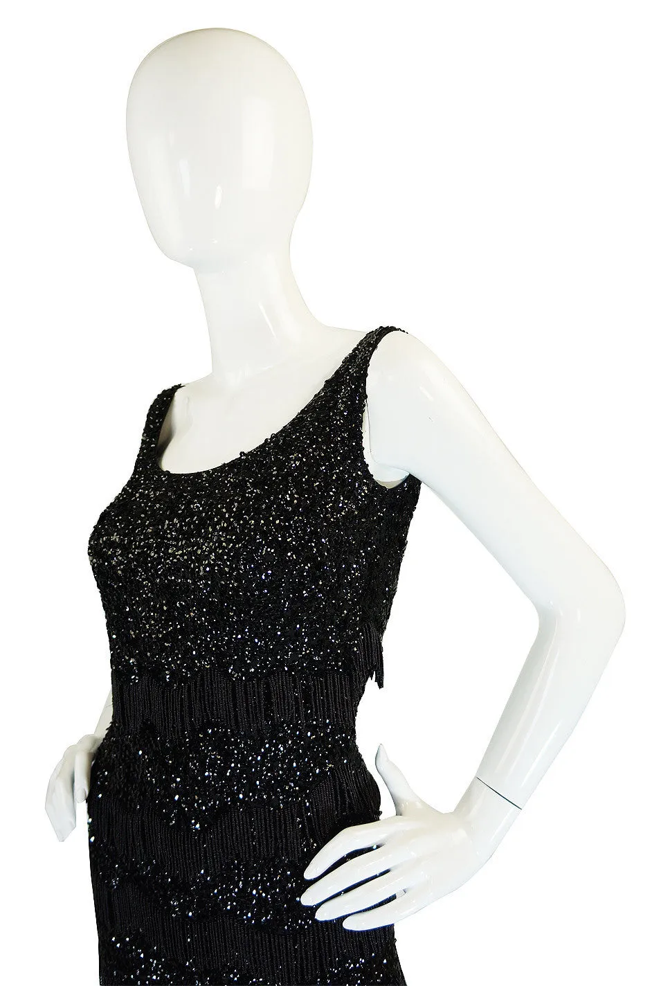 1950s Fully Sequined Fringe Black Dress