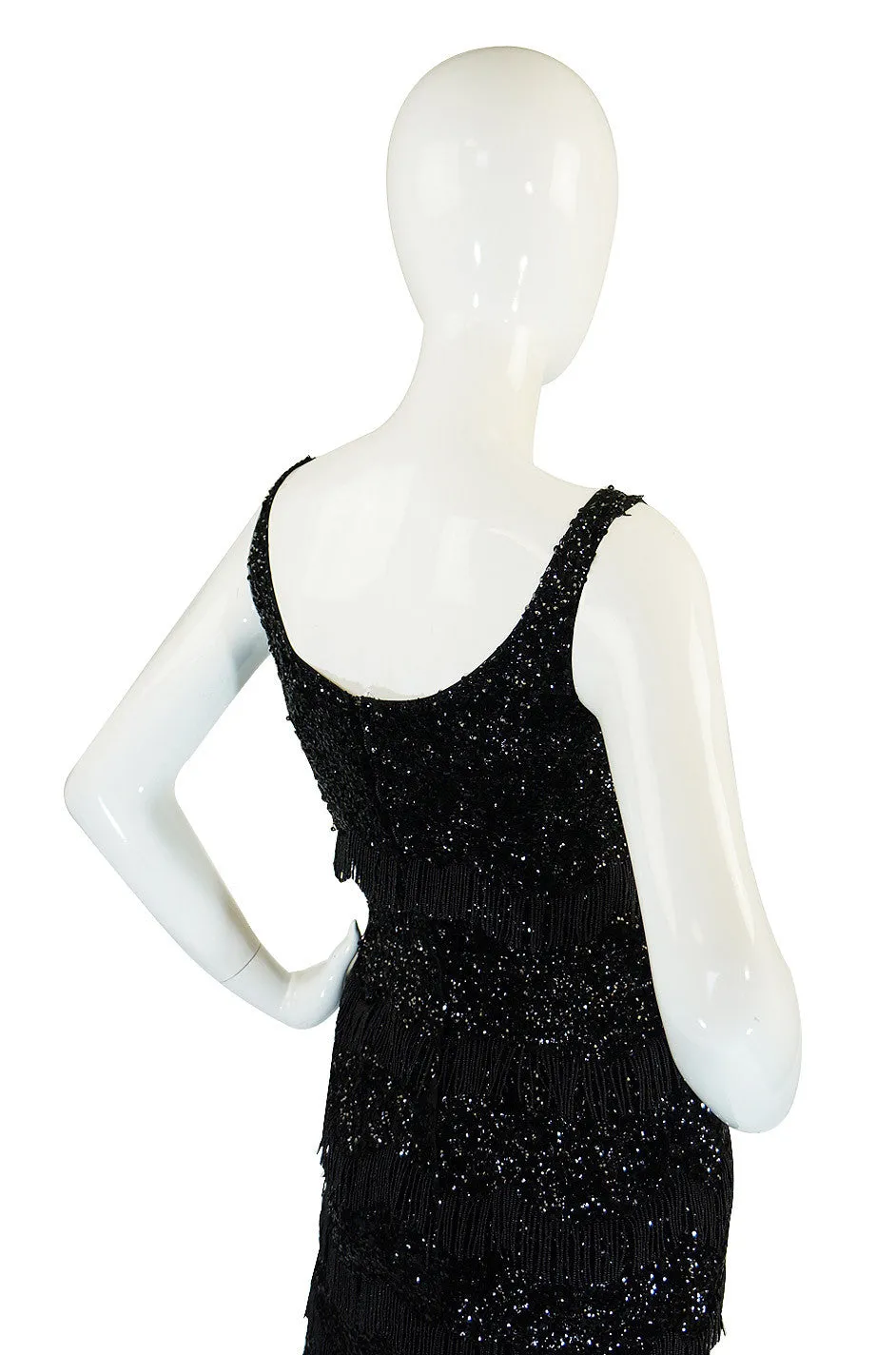 1950s Fully Sequined Fringe Black Dress