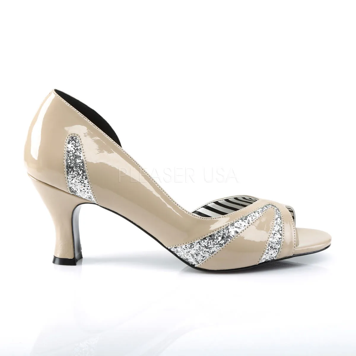 3 Inch Heel JENNA-03 Cream Pat-Silver Glitter