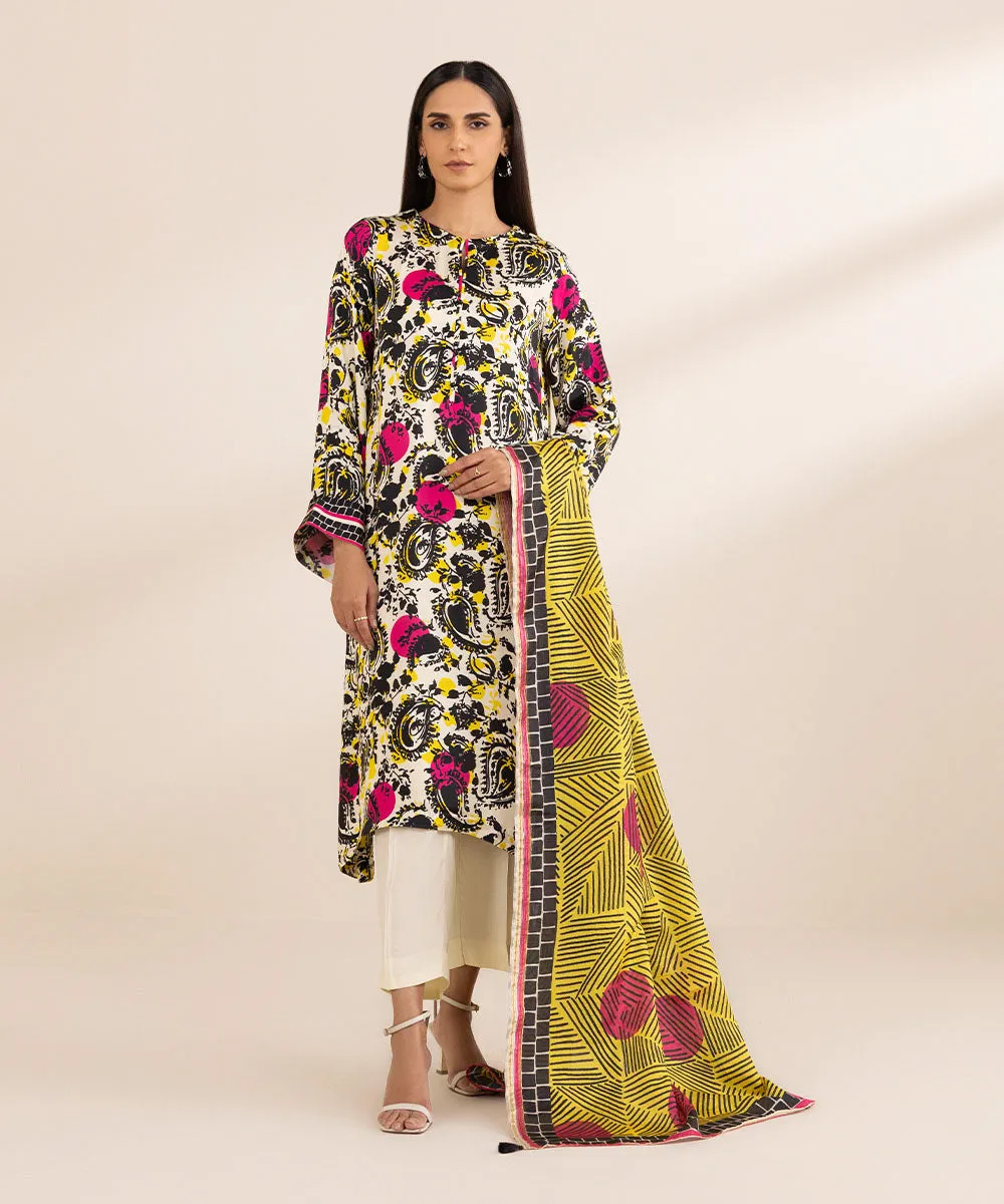 3 Piece - Printed Silk Suit