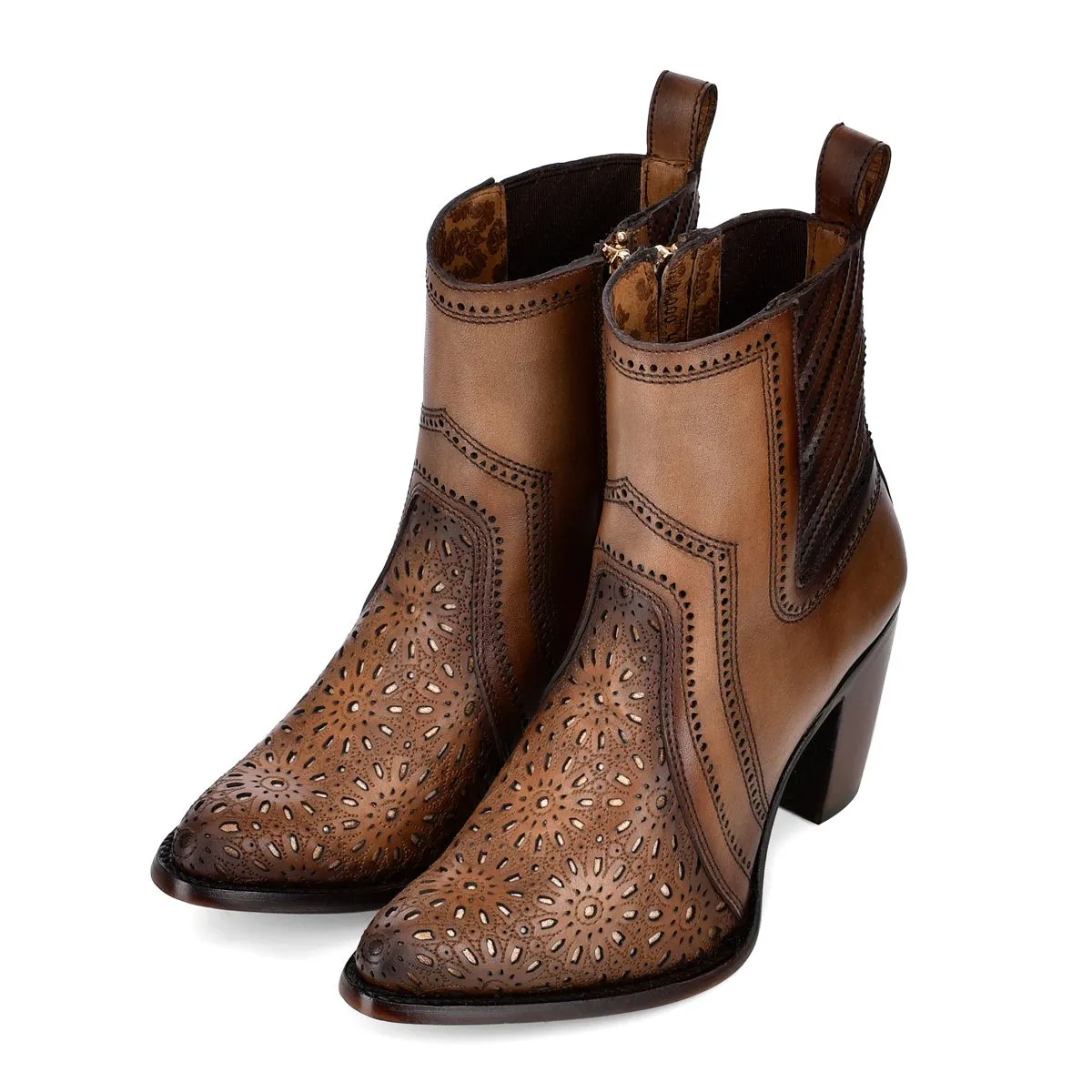 3F94RS - Cuadra brown western cowboy cowhide leather ankle boots for women