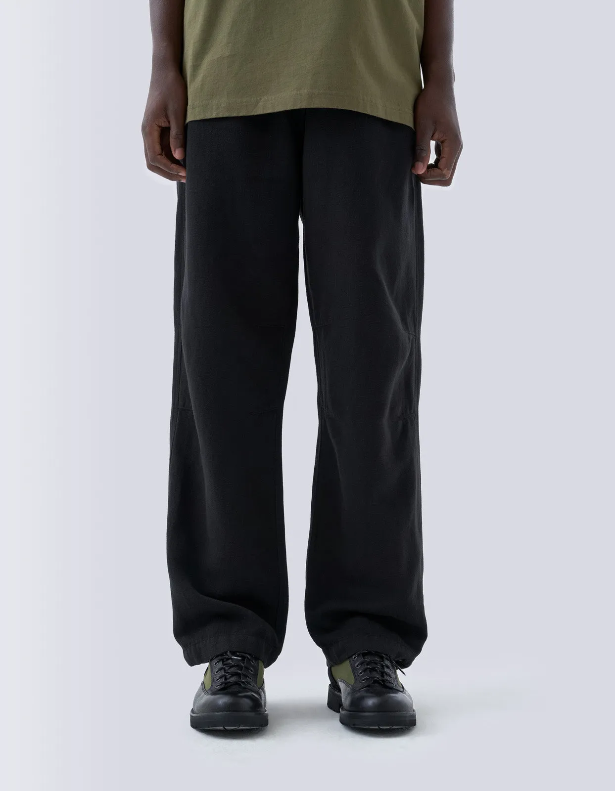 5006 Hemp Asym Loose Track Pants Black