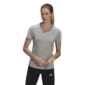 ADIDAS WOMEN'S LOUNGEWEAR ESSENTIALS SLIM 3-STRIPES GREY TEE