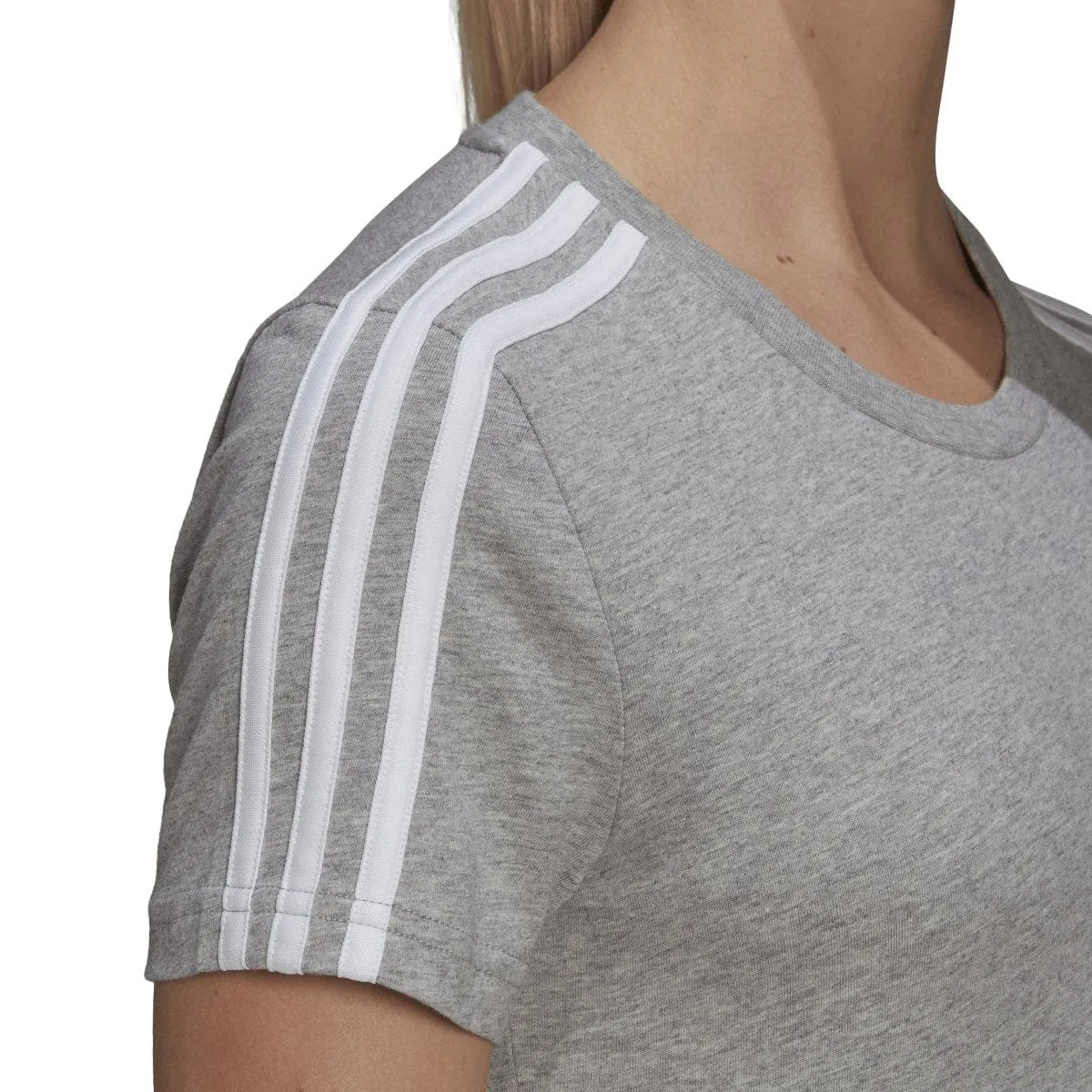 ADIDAS WOMEN'S LOUNGEWEAR ESSENTIALS SLIM 3-STRIPES GREY TEE