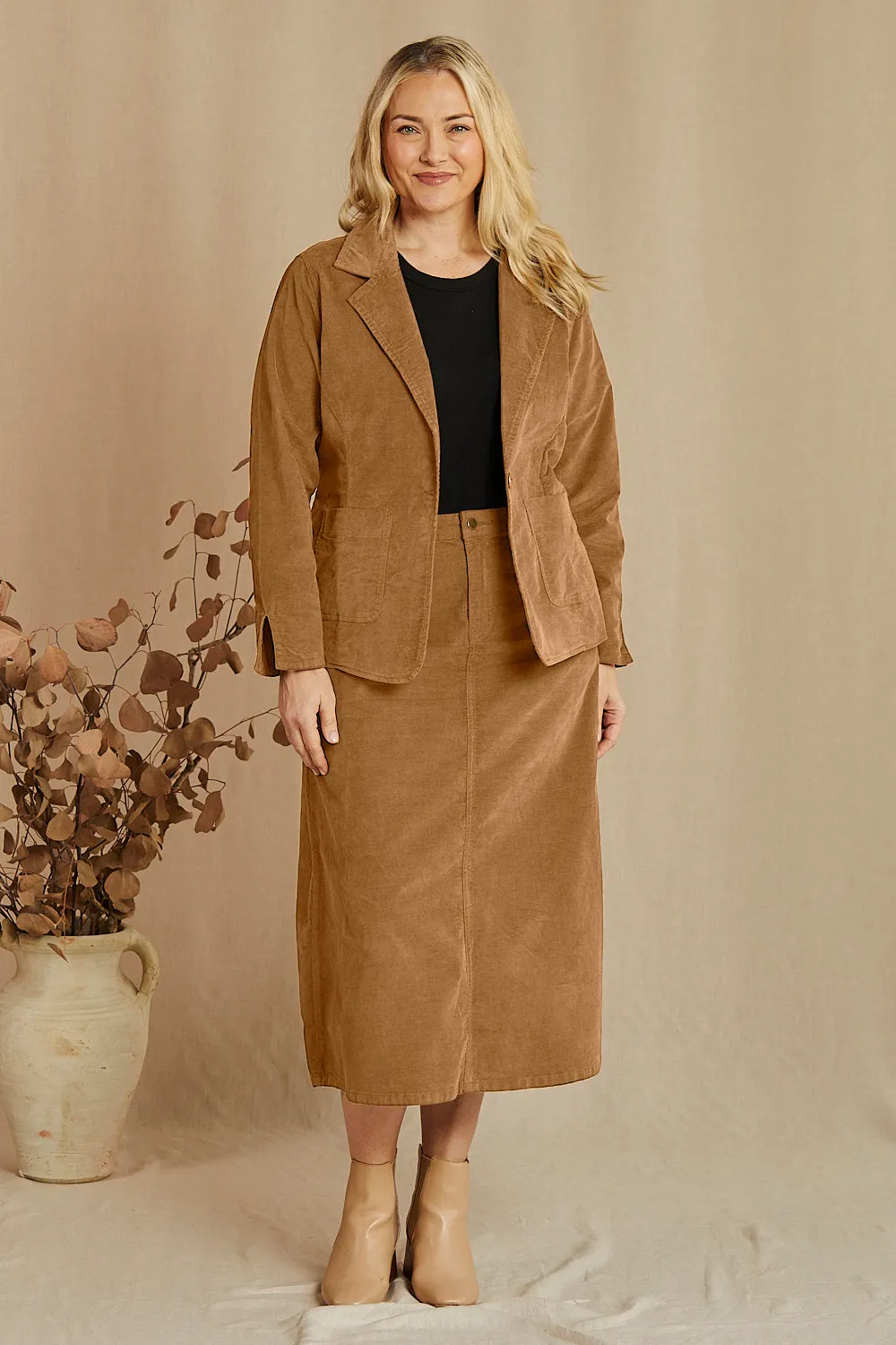 Adrift A-Line Brushed Cotton Skirt in Camel