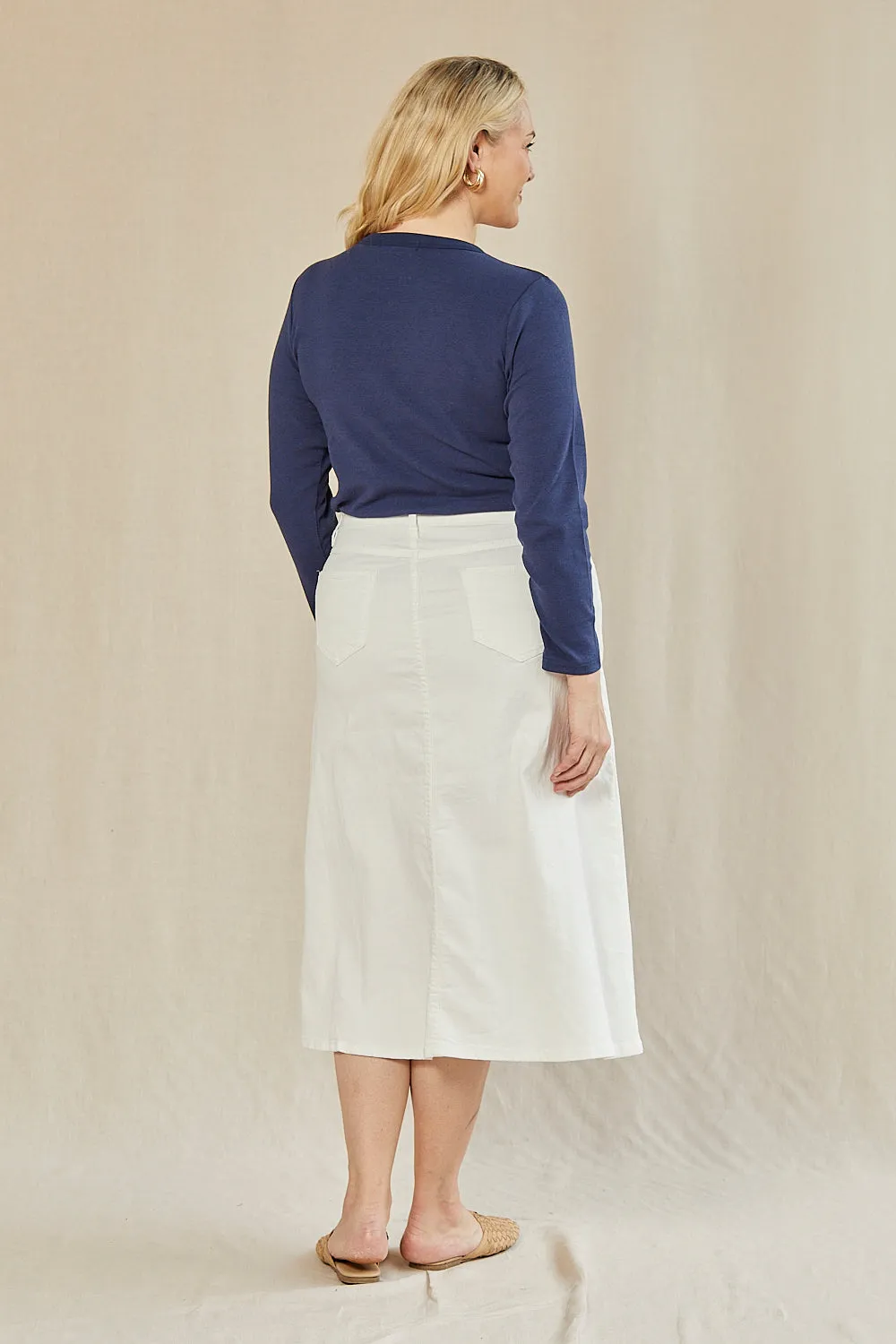 Adrift Denim A-Line Skirt in White