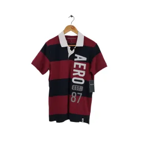 Aeropostale Burgundy and Navy Striped Men's Polo Shirt | Brand New |