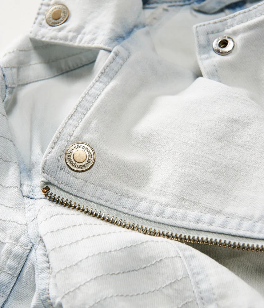 Aeropostale Light-Wash Denim Moto Jacket