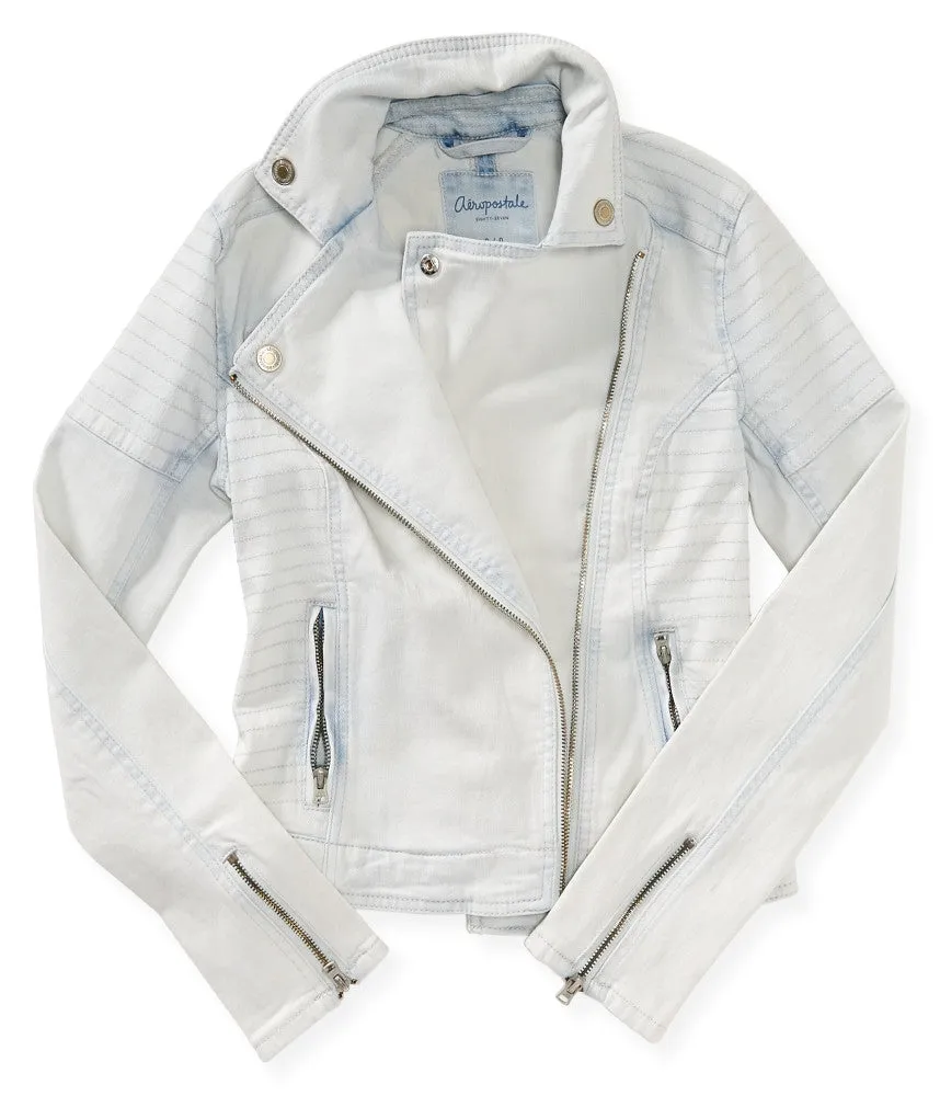 Aeropostale Light-Wash Denim Moto Jacket