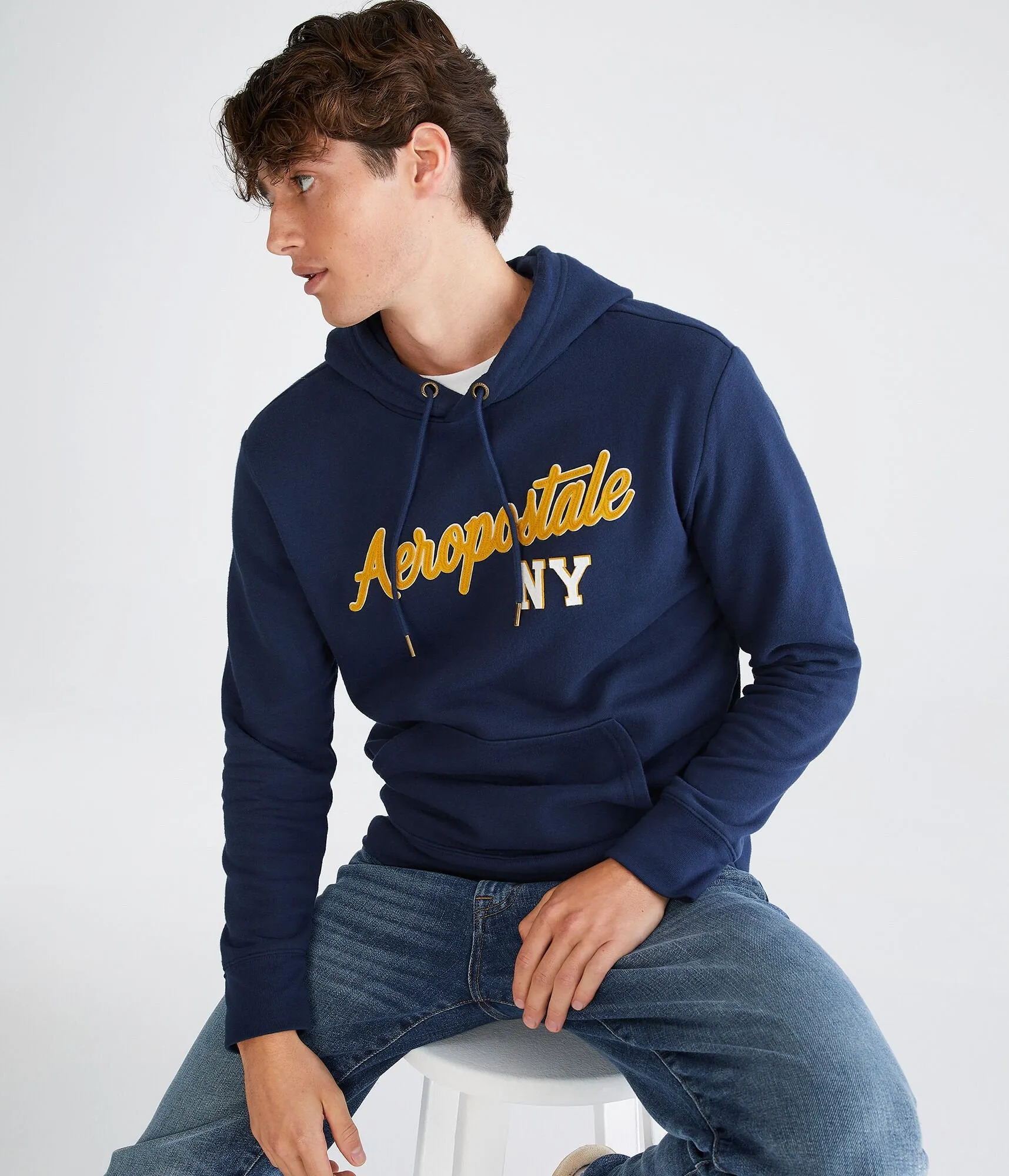 Aeropostale Mens' Aeropostale NY Heritage Pullover Hoodie - Navy Blue - Size XXL - Cotton - Teen Fashion & Clothing Cadet Navy