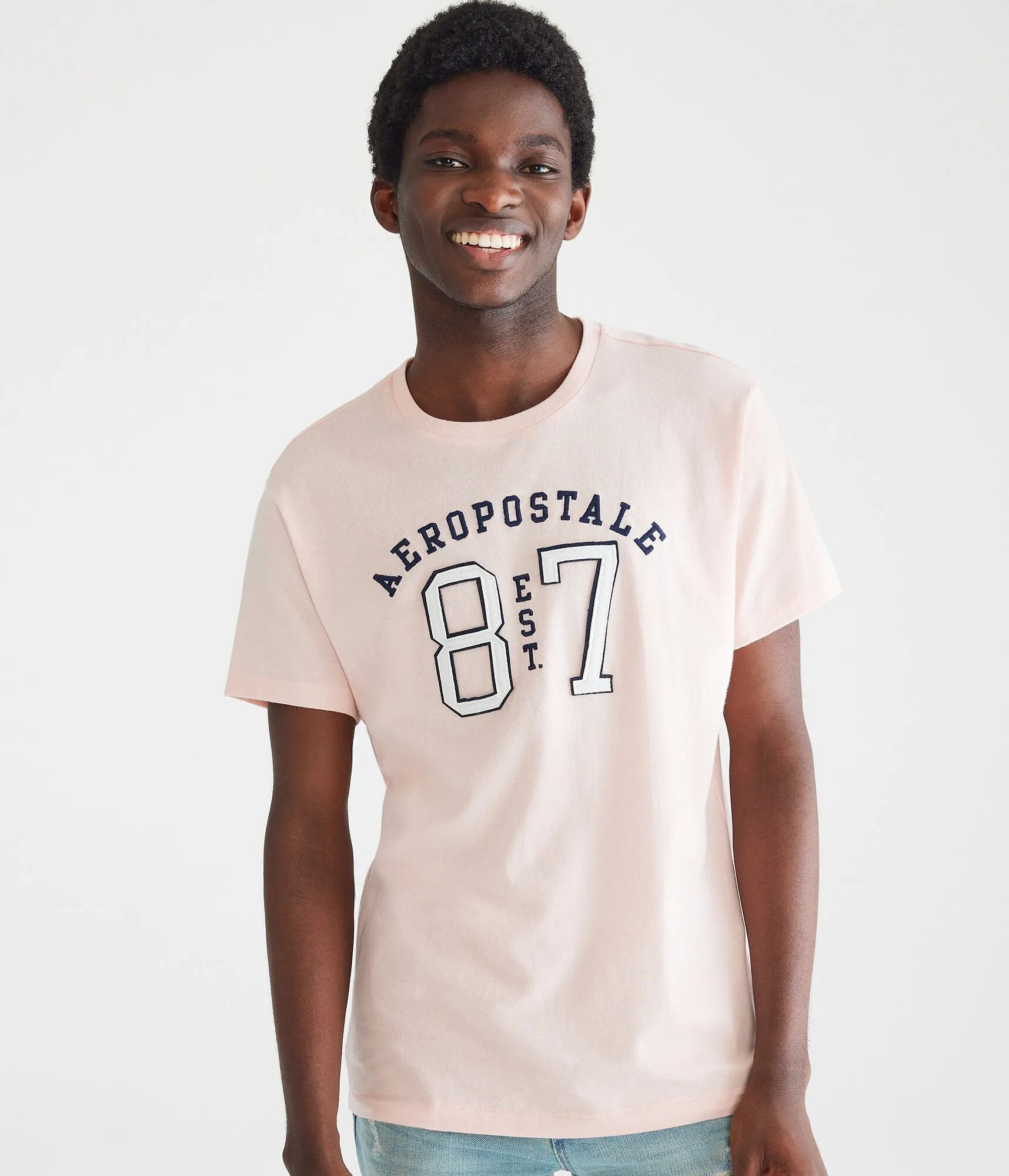 Aeropostale Mens' Aeropostale Split 87 Applique Graphic Tee - Pink - Size XL - Cotton - Teen Fashion & Clothing Pink Chiffon