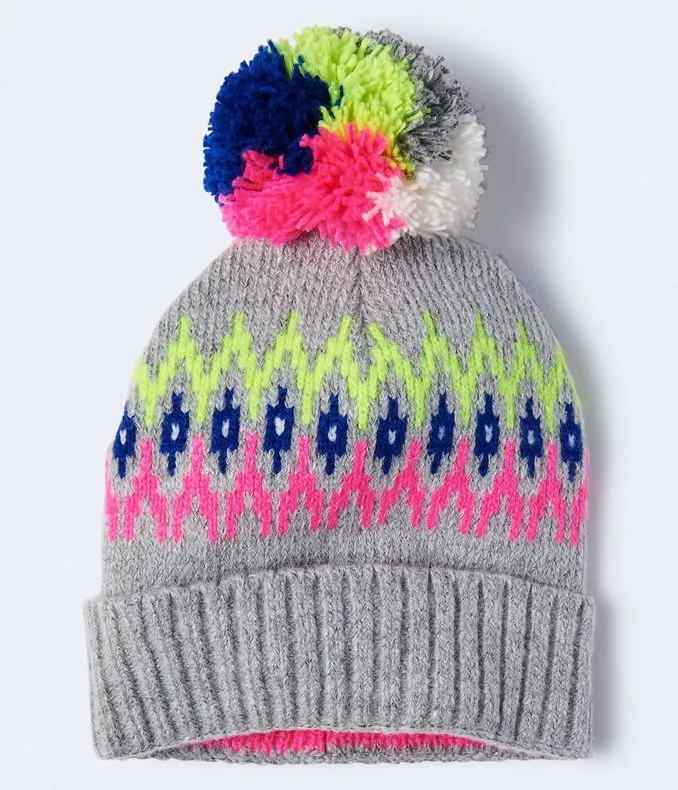 AEROPOSTALE NEON FAIR ISLE BEANIE HAT