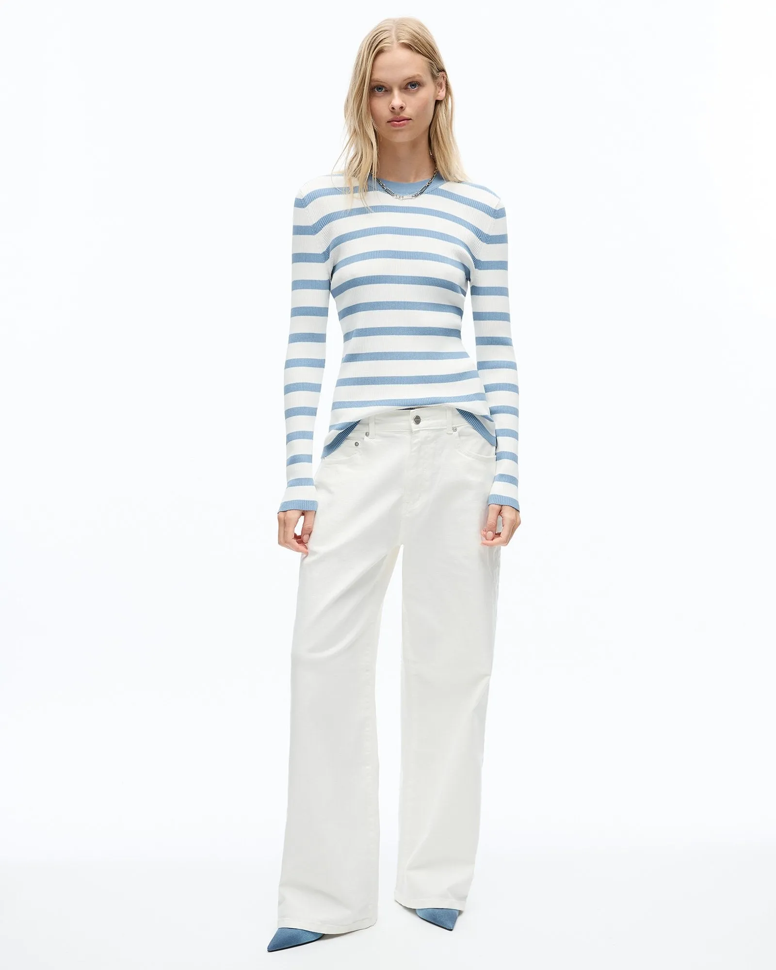 AGNES LONG SLEEVE KNIT TOP - BLUE FOG STRIPE