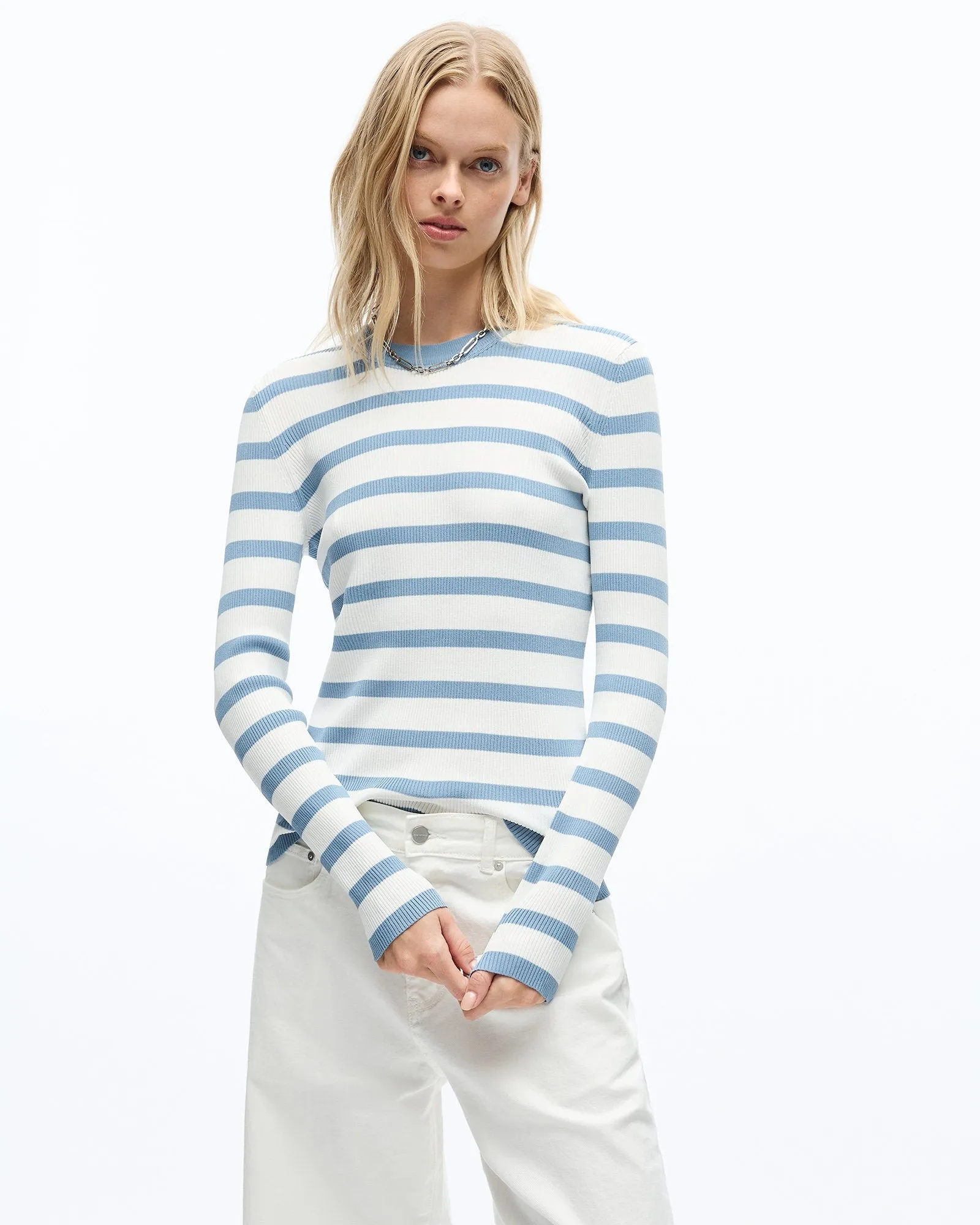 AGNES LONG SLEEVE KNIT TOP - BLUE FOG STRIPE