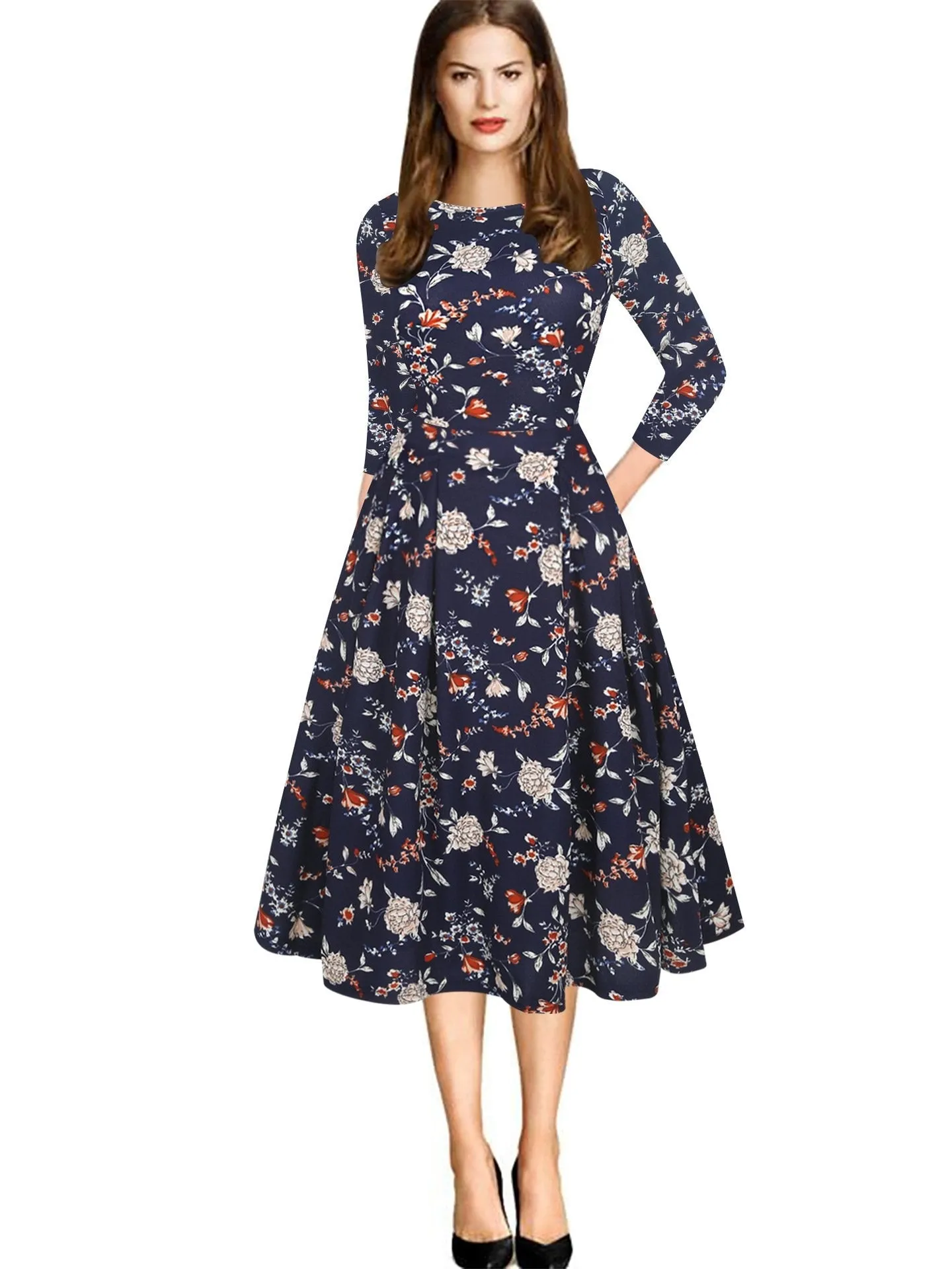 All-Over Floral Pleated A-Line Dress