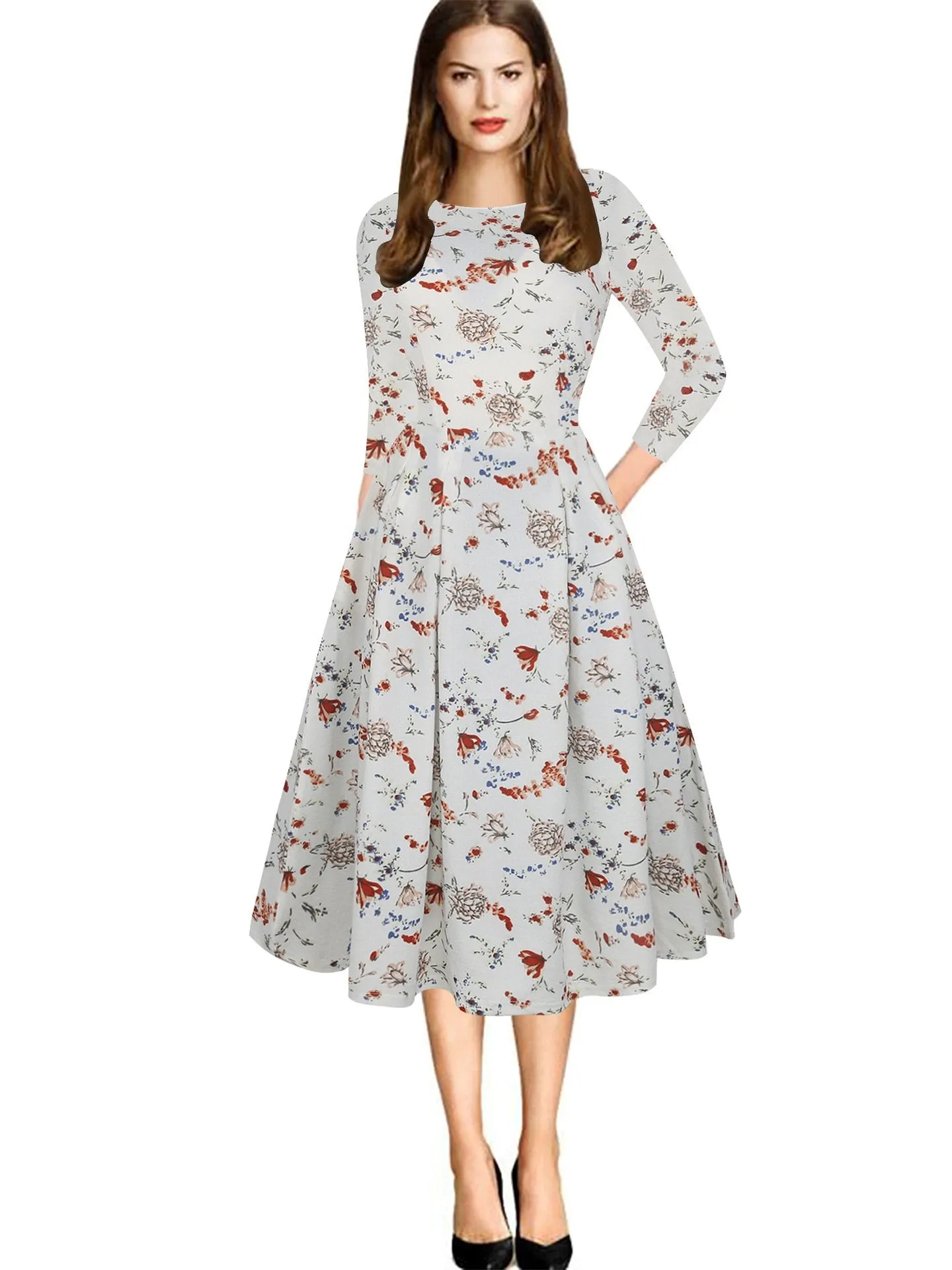 All-Over Floral Pleated A-Line Dress