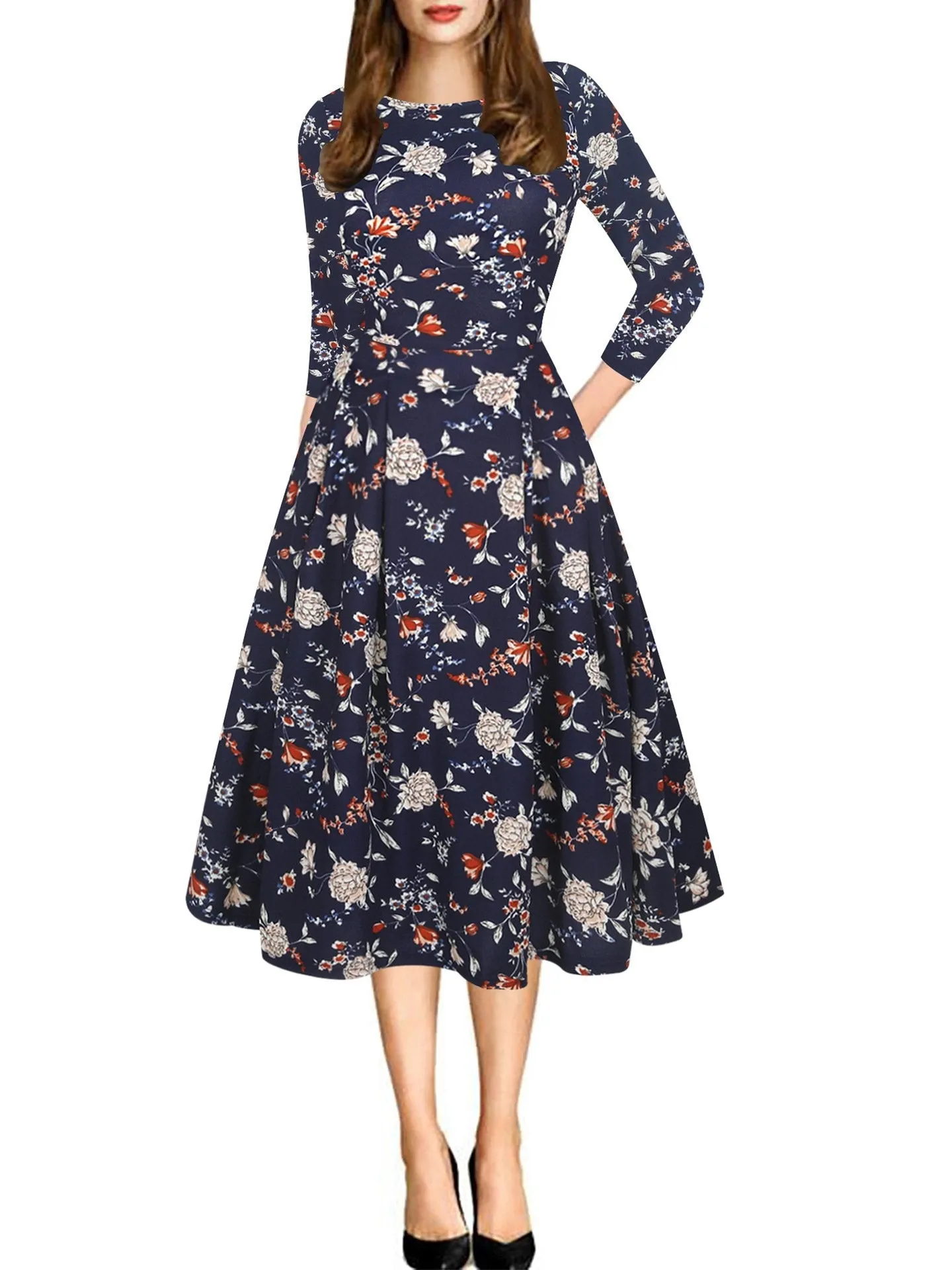 All-Over Floral Pleated A-Line Dress