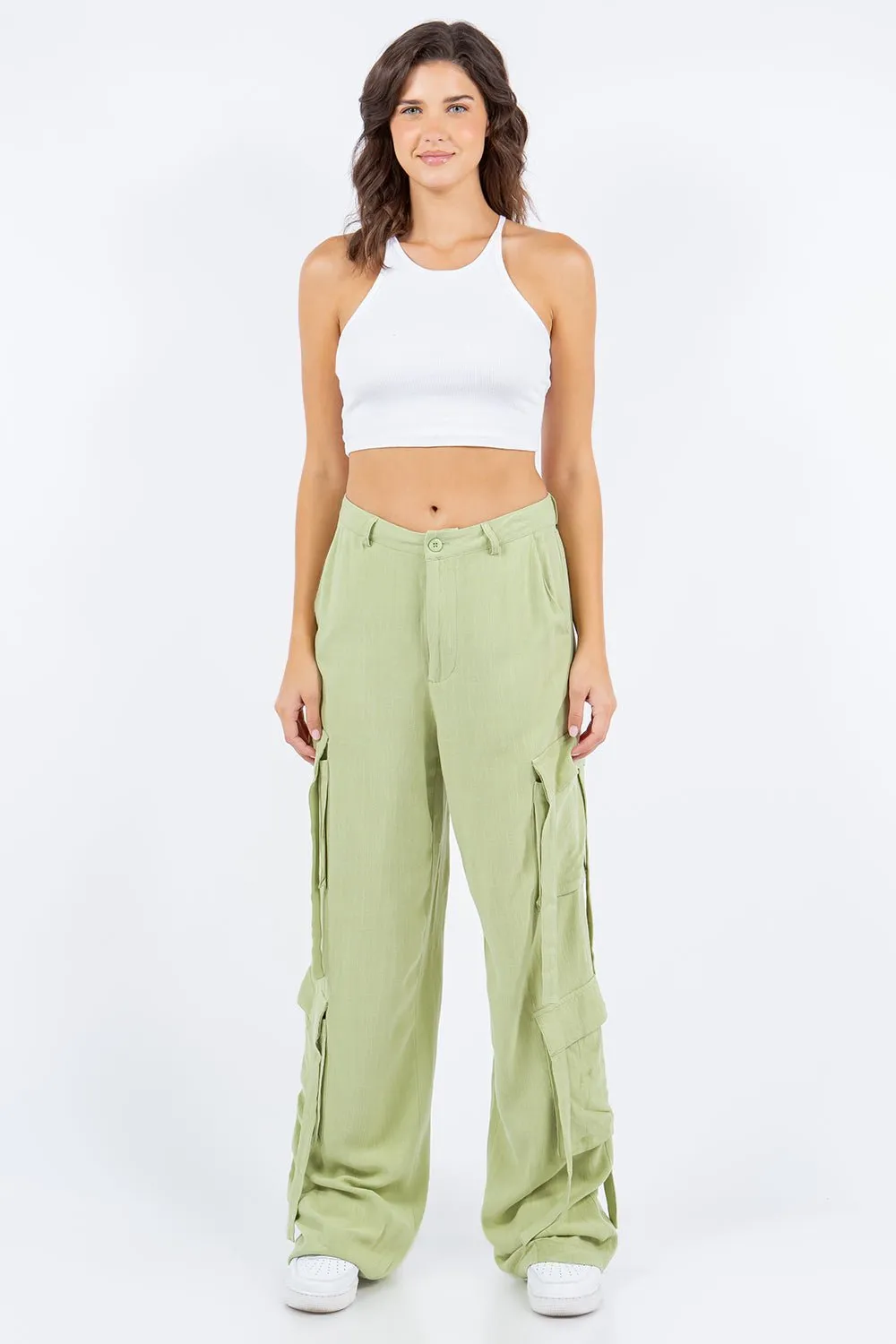 American Bazi Linen Wide Leg Cargo Pants