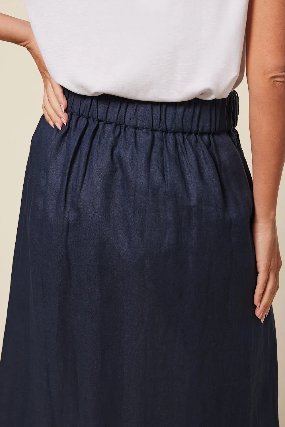 Anne Linen Skirt in Navy