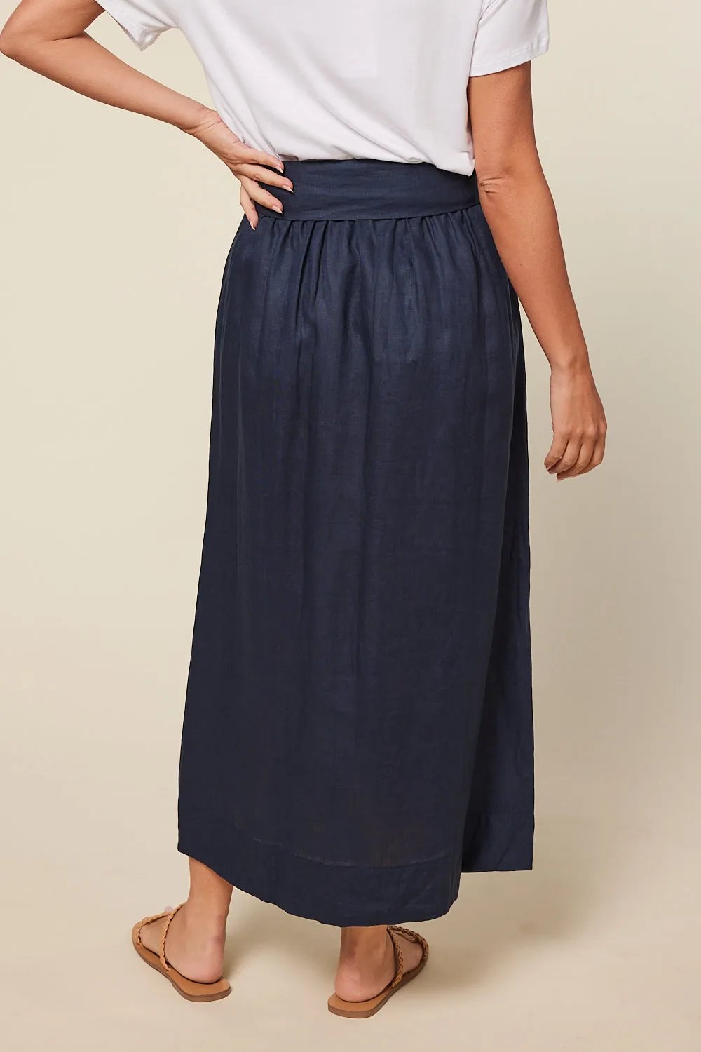 Anne Linen Skirt in Navy