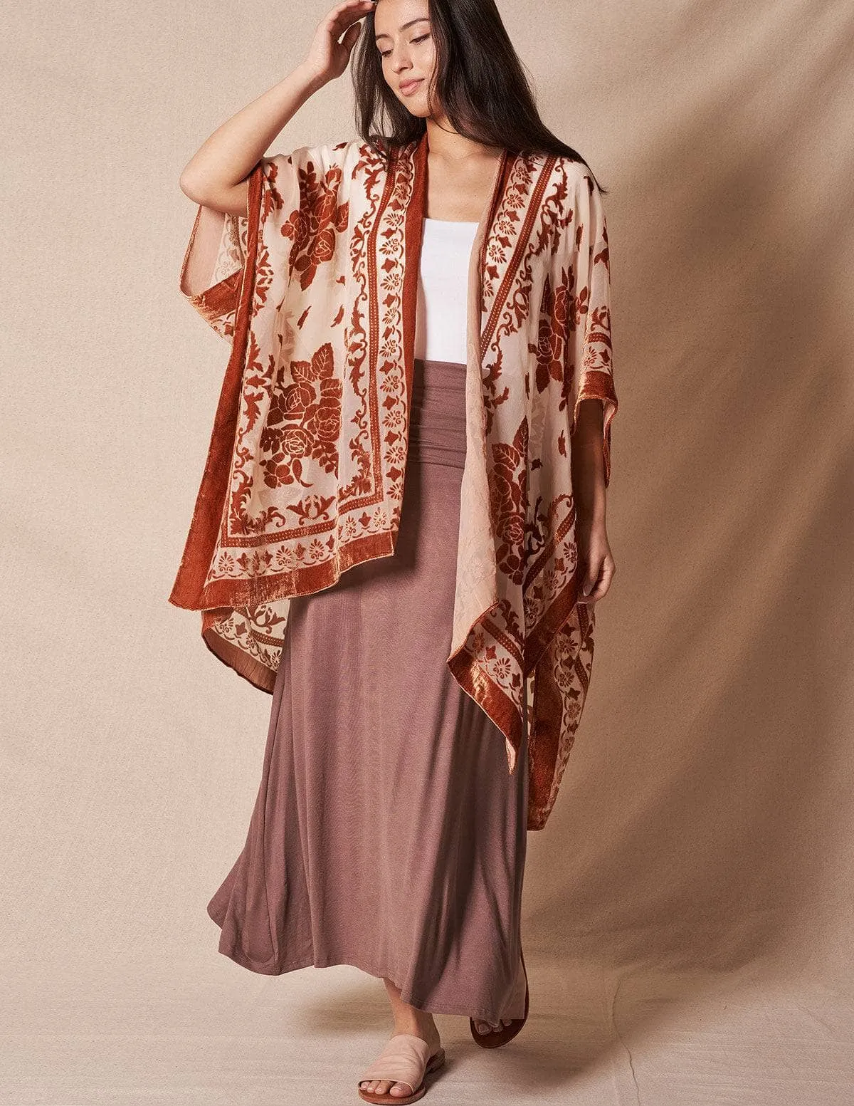 Ariana Velvet Burnout Kimono - Amber