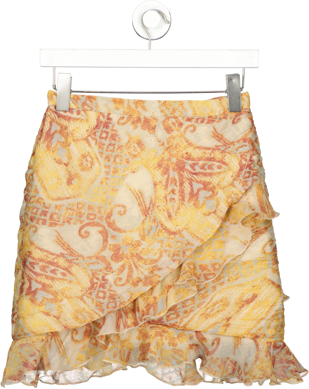 ASOS Brown Sheer Printed Ruffle Hem Mini Skirt UK 8