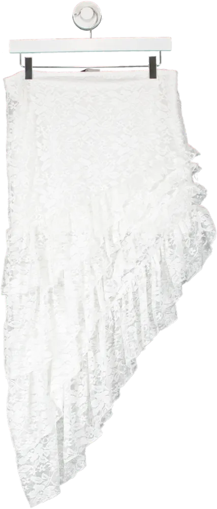 ASOS White Festival Tiered Lace Asymmetric Midi Skirt UK M