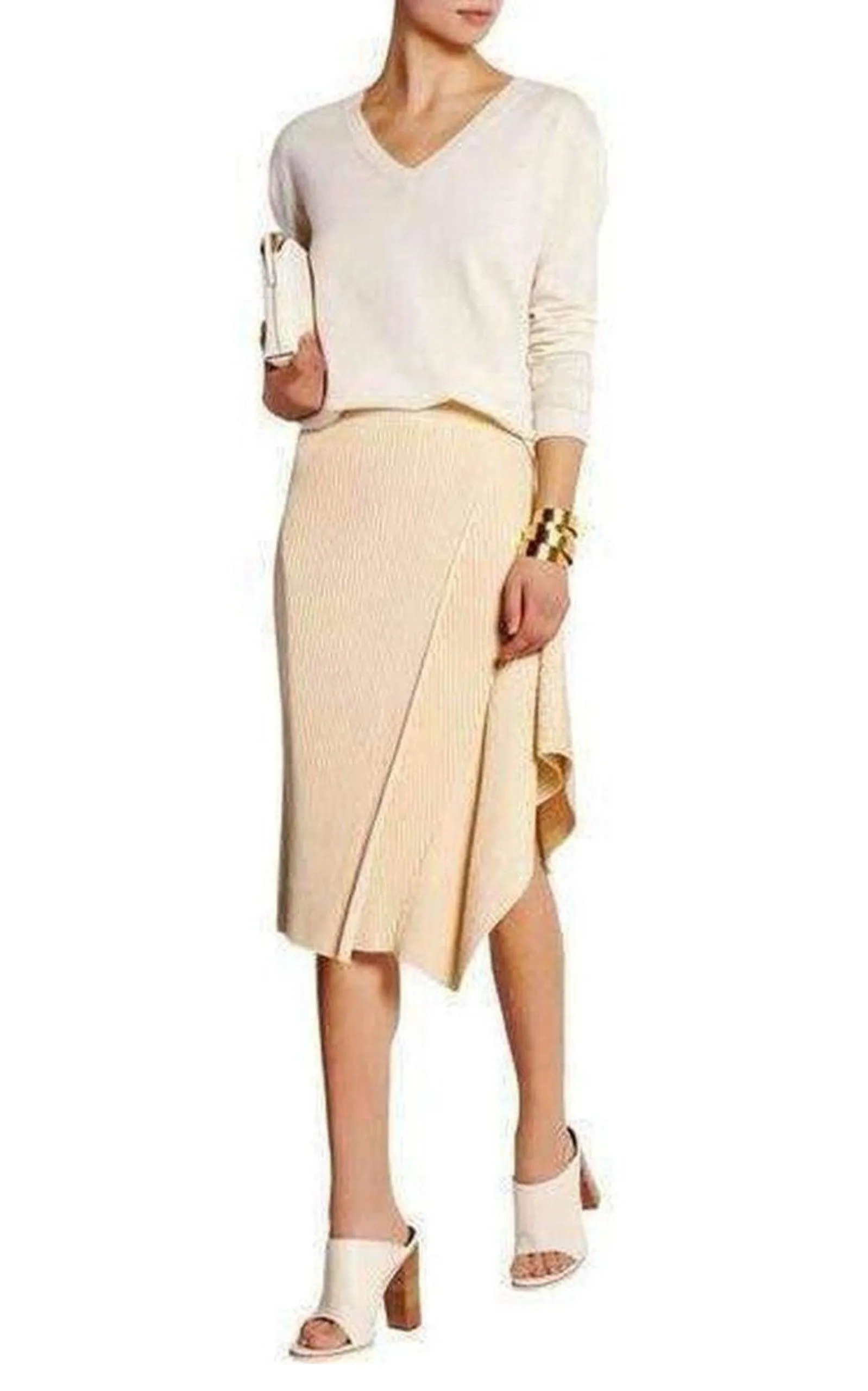 Asymmetric Ribbed Stretch-Jersey Midi Skirt