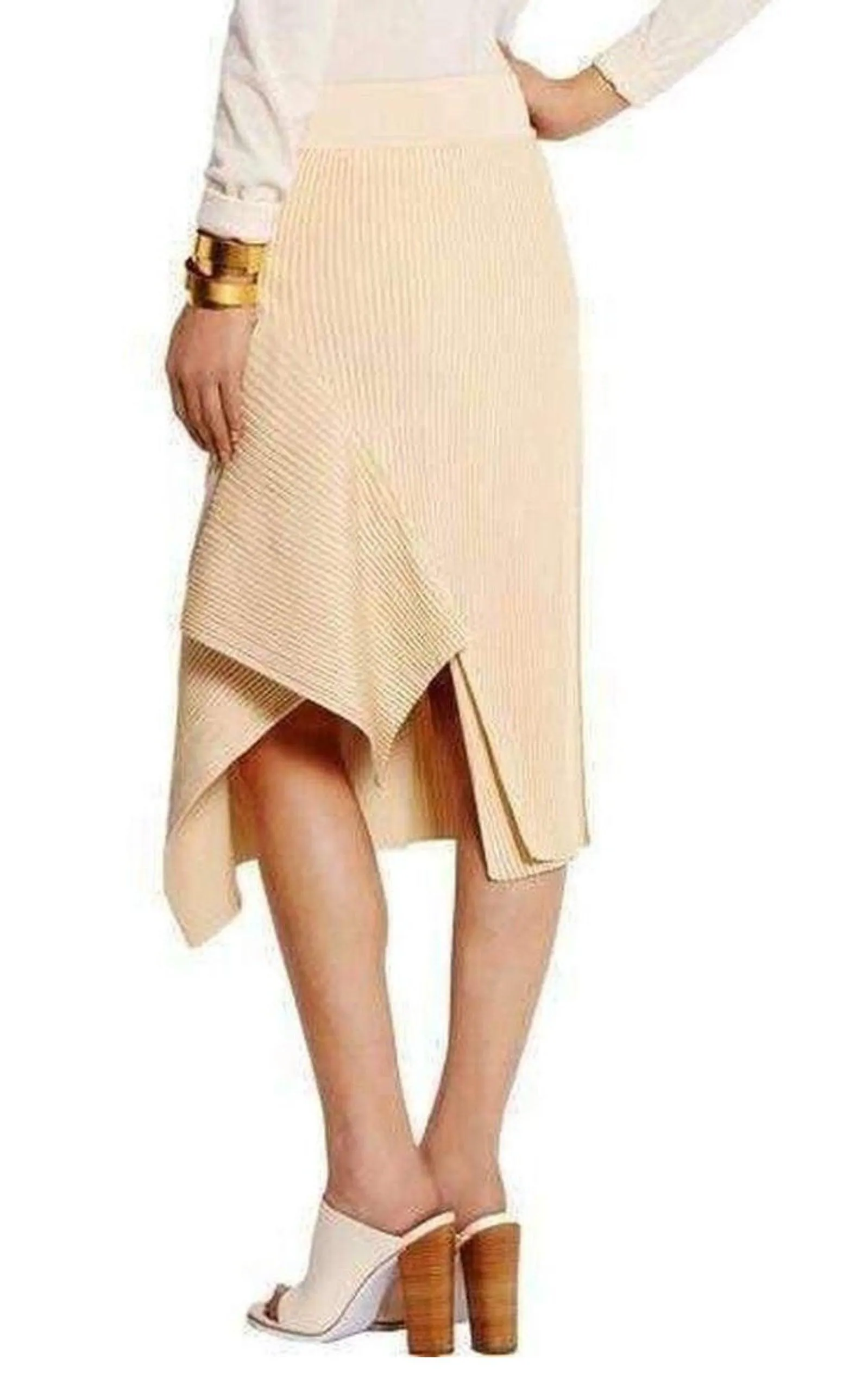 Asymmetric Ribbed Stretch-Jersey Midi Skirt