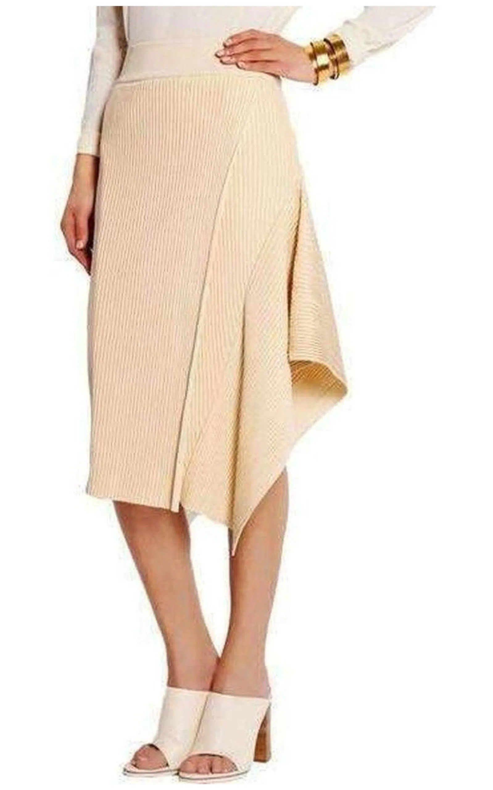 Asymmetric Ribbed Stretch-Jersey Midi Skirt