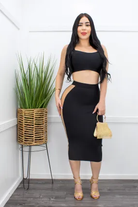 Bandage Crop Top Maxi Skirt Set Black