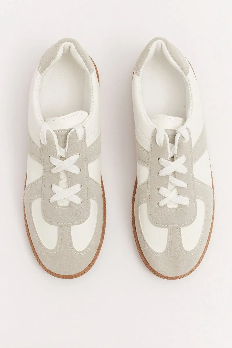 Beige Color Block Lace Up Sneakers