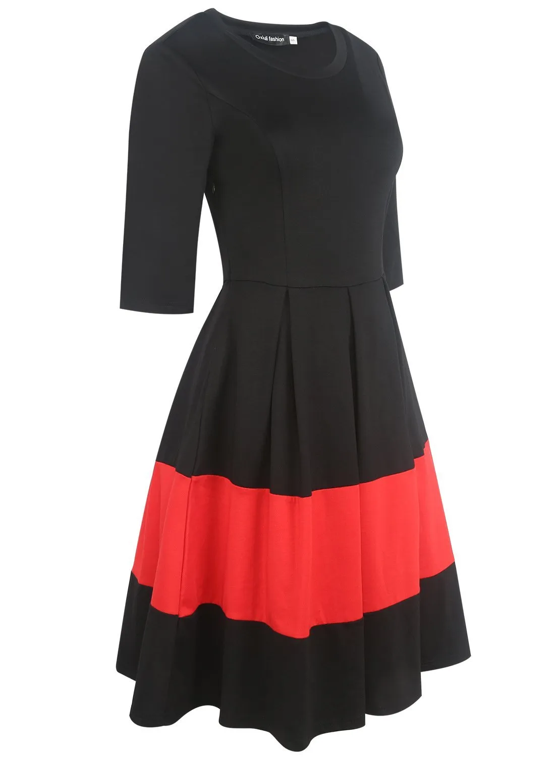 Black & Red Pleated A-Line Dress