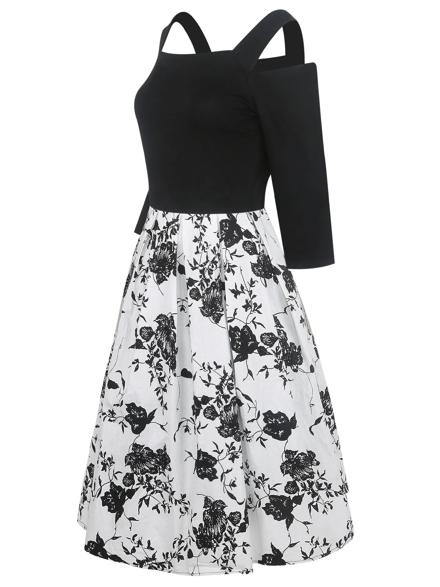 Black & White Floral Cutout Dress