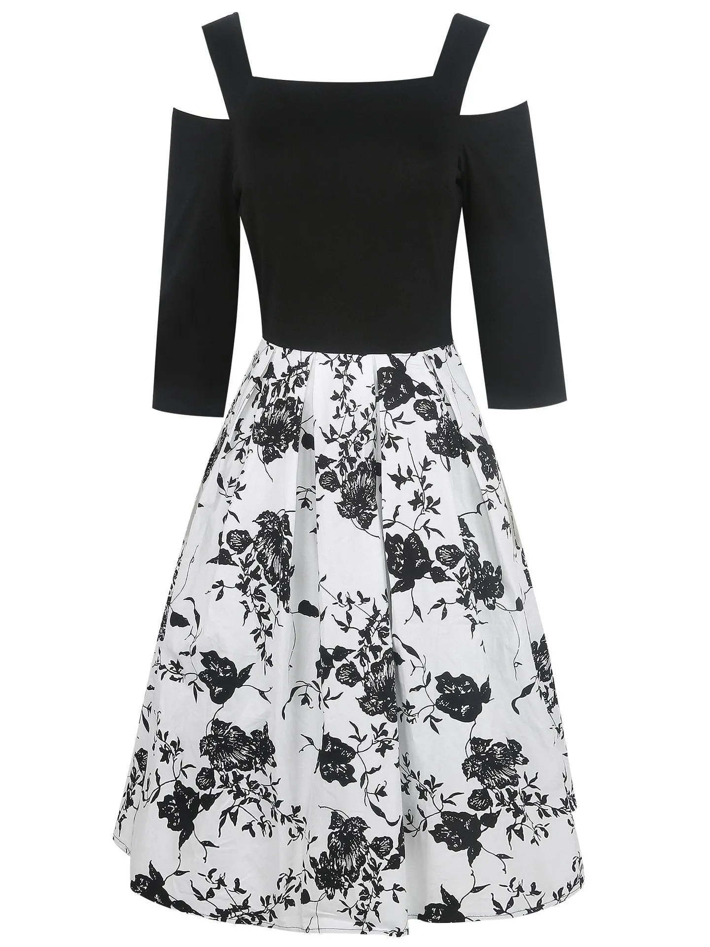 Black & White Floral Cutout Dress