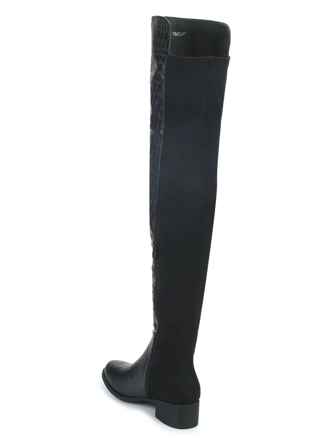 Black Croc Double Shade Thigh High Long Boots