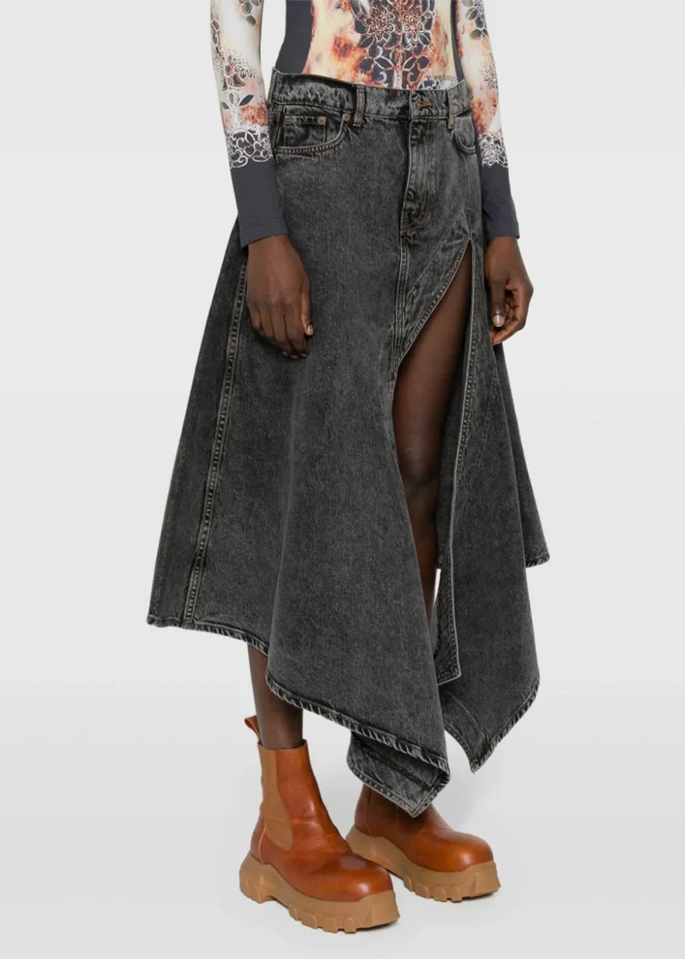 Black Evergreen Cut Out Denim Skirt