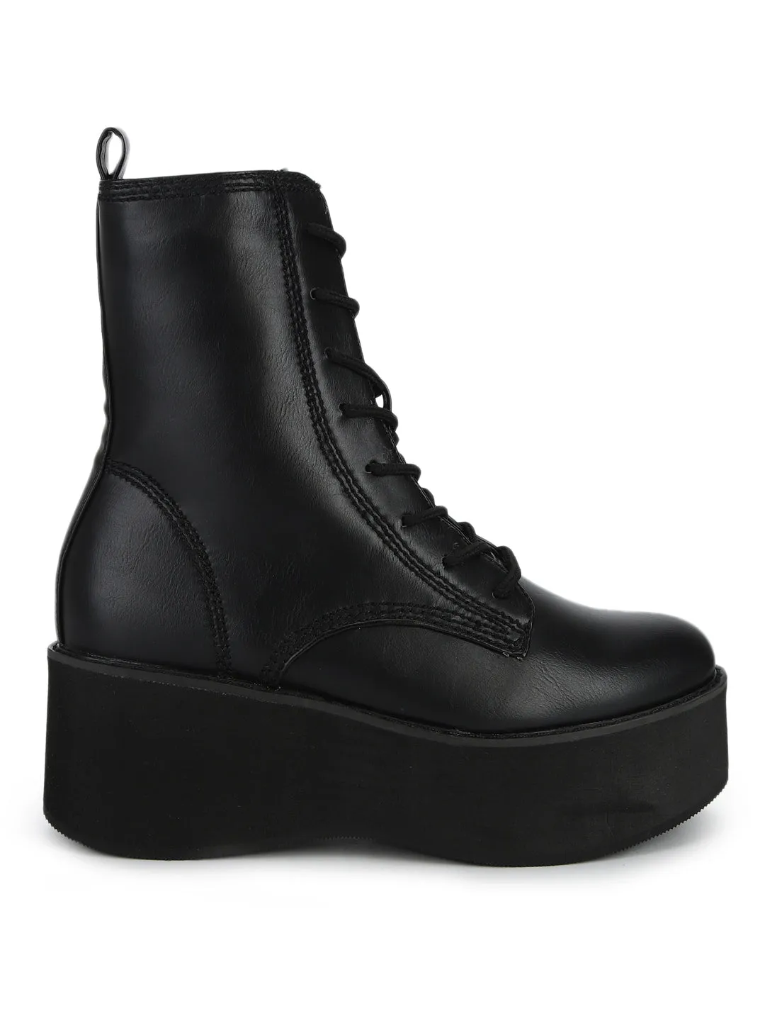 Black Flatform Lace-up Ankle Boots