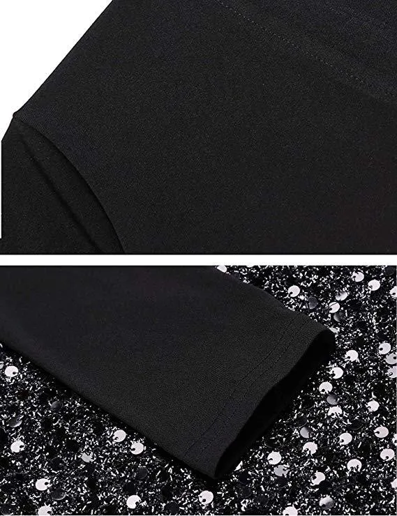 Black Sequin Skirt Surplice Dress