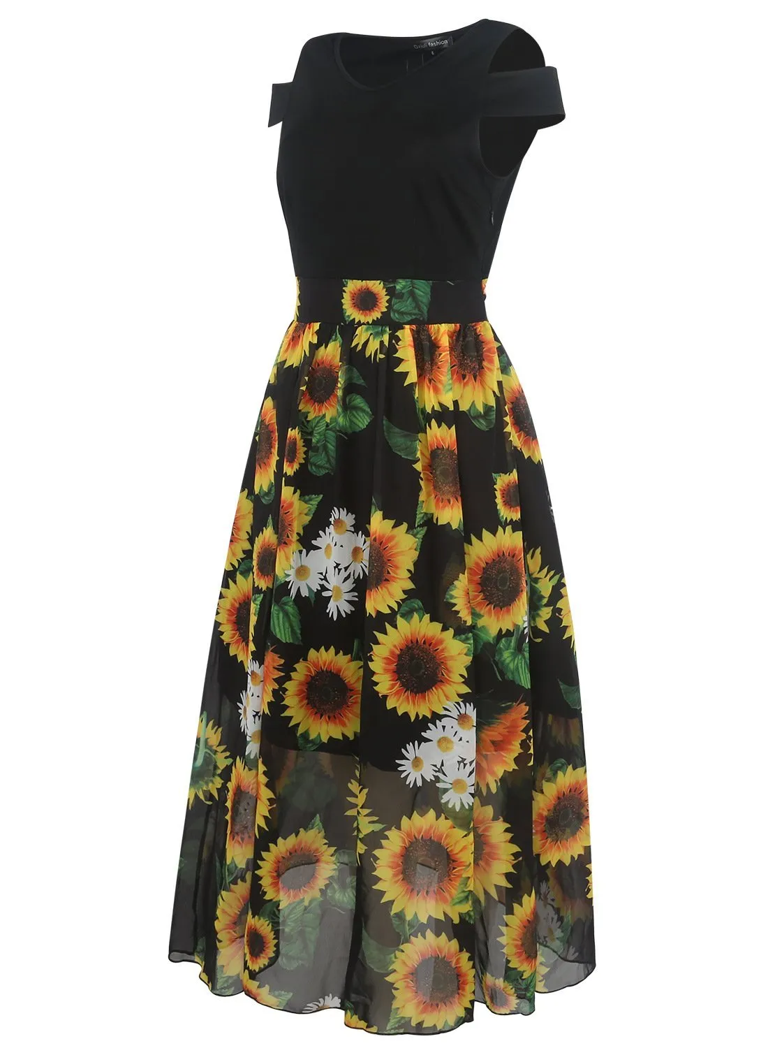 Black Sunflower Contrast Cutout Dress