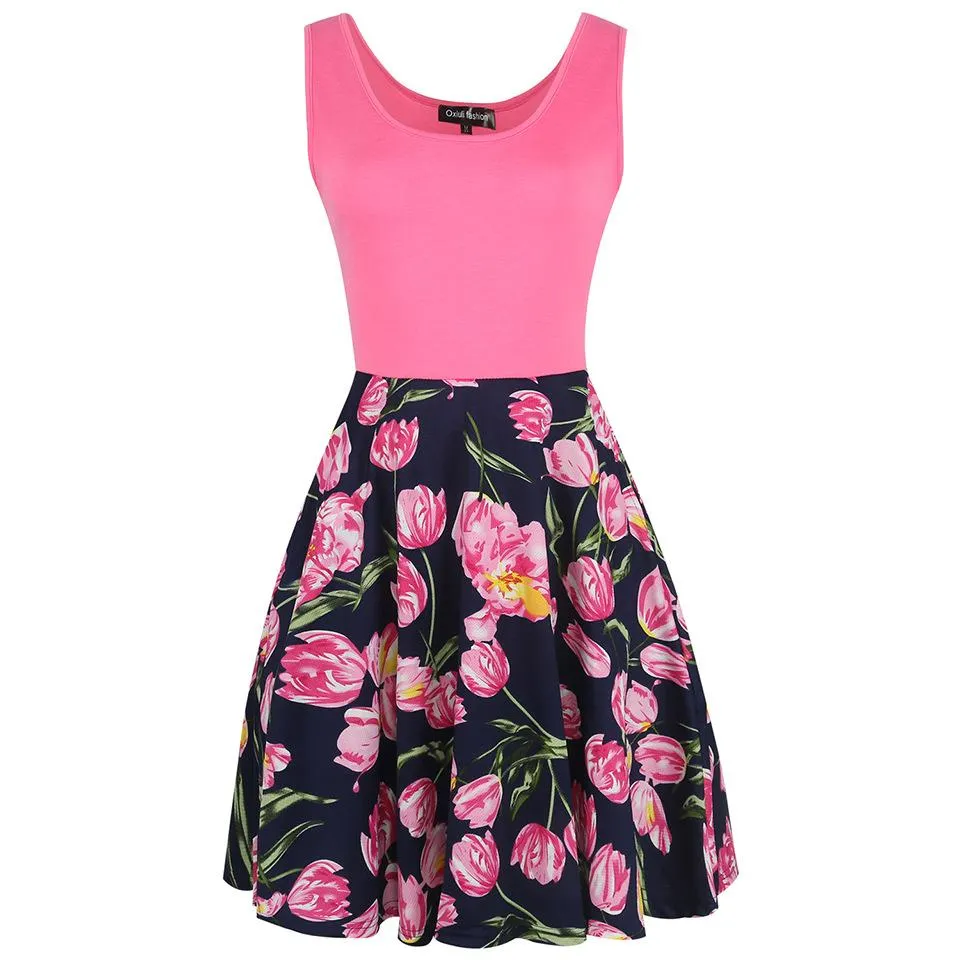 Blocked Floral Scoop Tank Dress