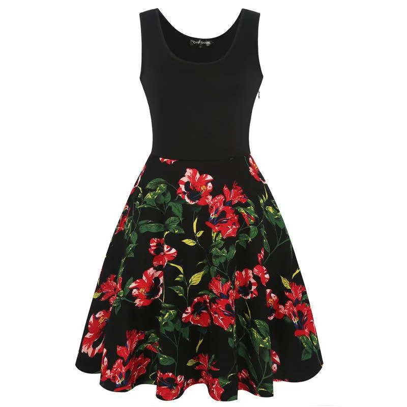 Blocked Floral Scoop Tank Dress