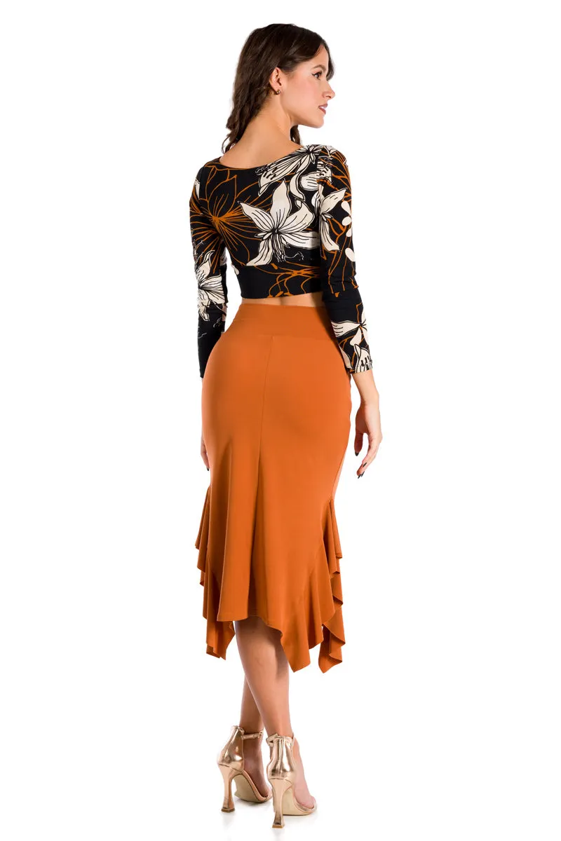 Bodycon Midi Dance Skirt With Side Ruffles