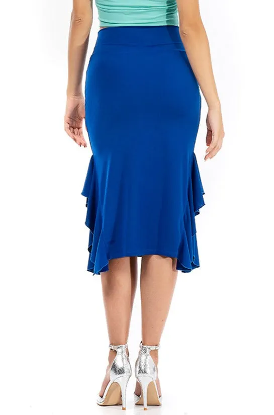 Bodycon Midi Dance Skirt With Side Ruffles