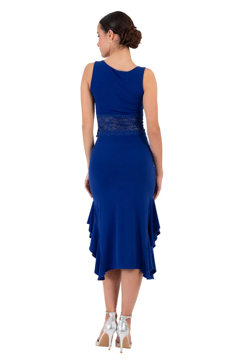 Bodycon Midi Dance Skirt With Side Ruffles