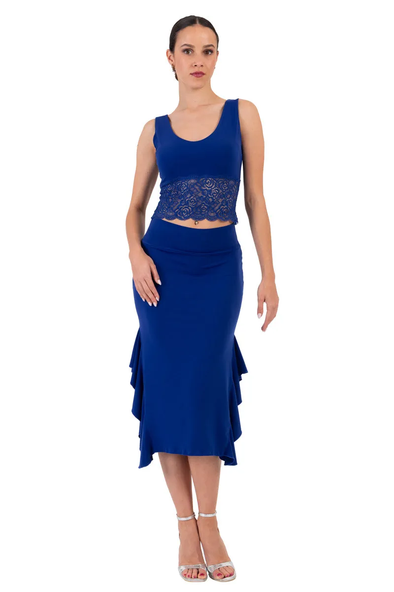 Bodycon Midi Dance Skirt With Side Ruffles