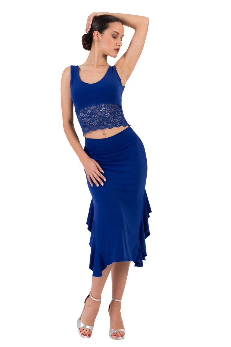 Bodycon Midi Dance Skirt With Side Ruffles