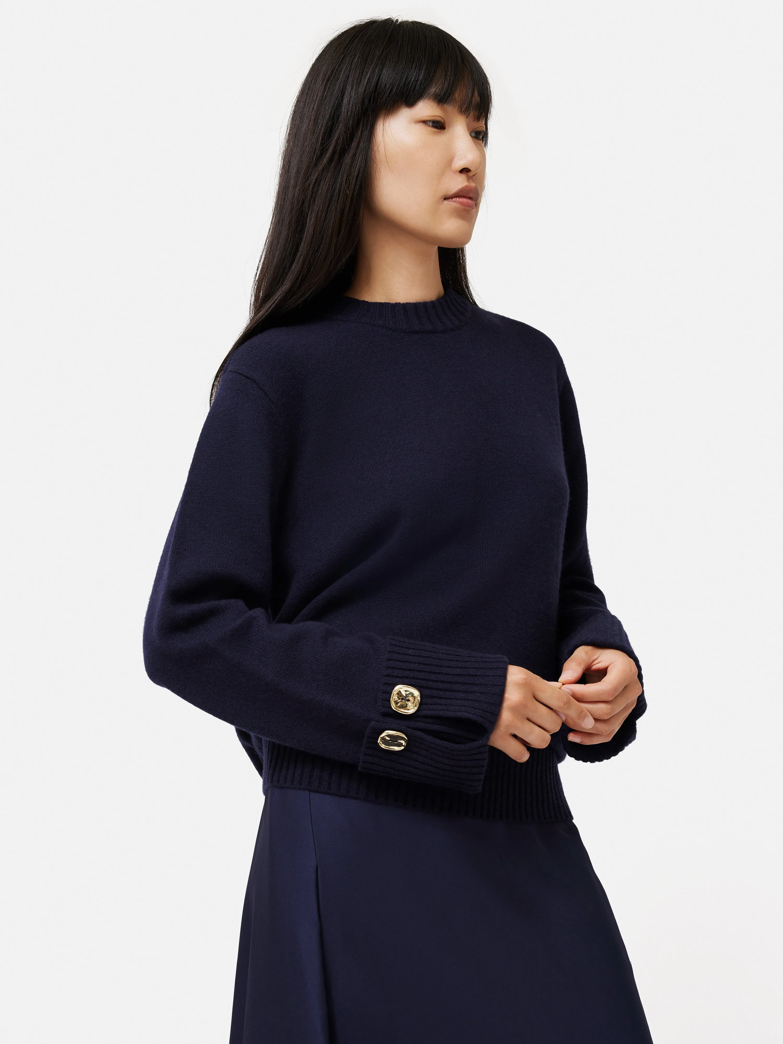 Button Detail Oversized Jumper | Navy