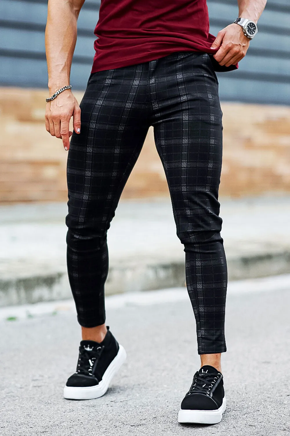 Buy $80 Free Shipping Men's Black Checkered Pants