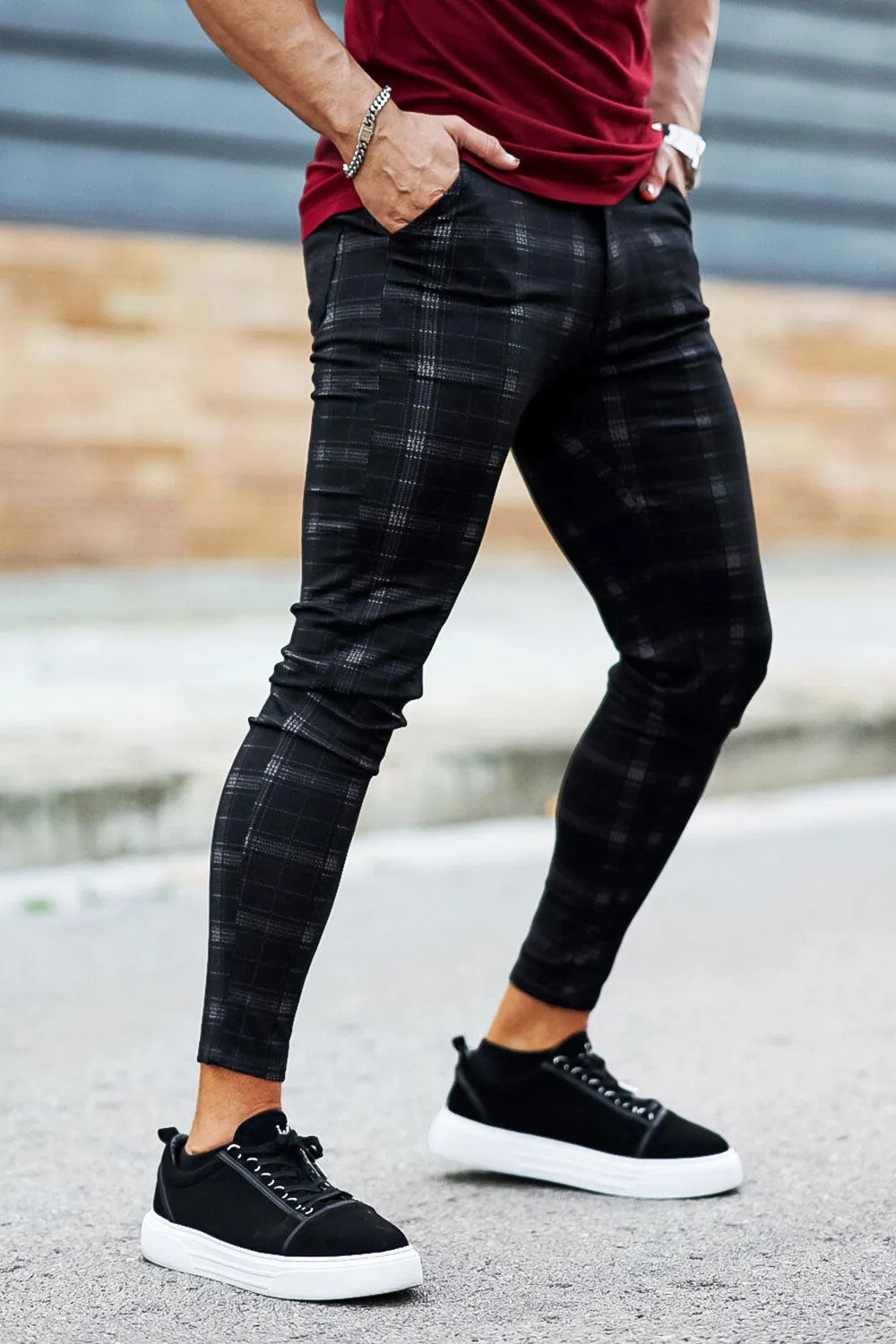 Buy $80 Free Shipping Men's Black Checkered Pants